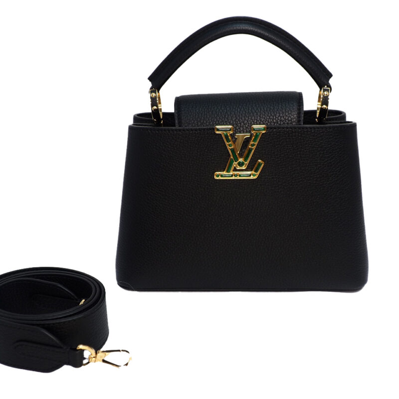 BRAND NEW ! Louis Vuitton M59066 Limited Collection Black Taurillon Leather LV Signature CAPUCINES BB
