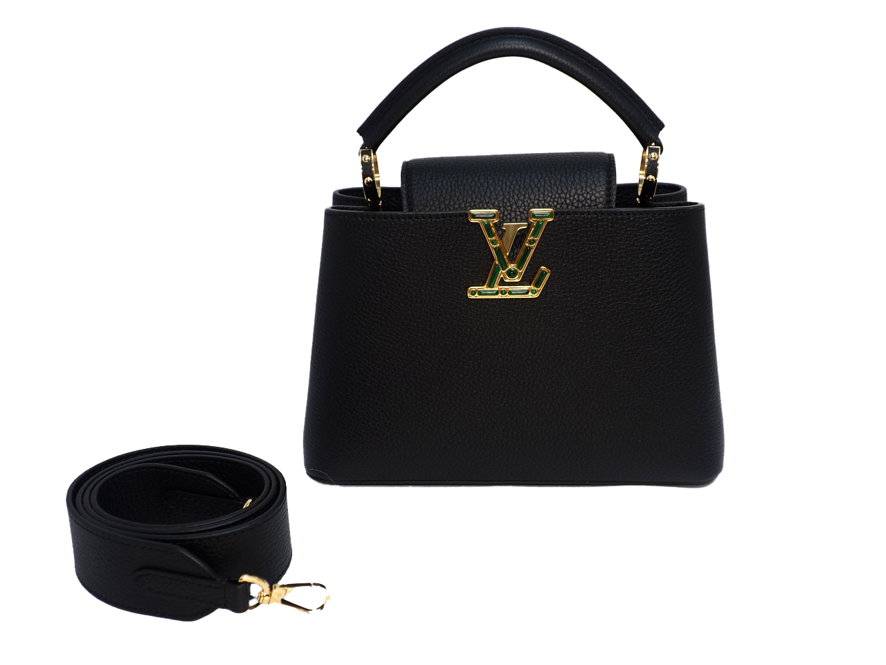 BRAND NEW ! Louis Vuitton M59066 Limited Collection Black Taurillon Leather LV Signature CAPUCINES BB