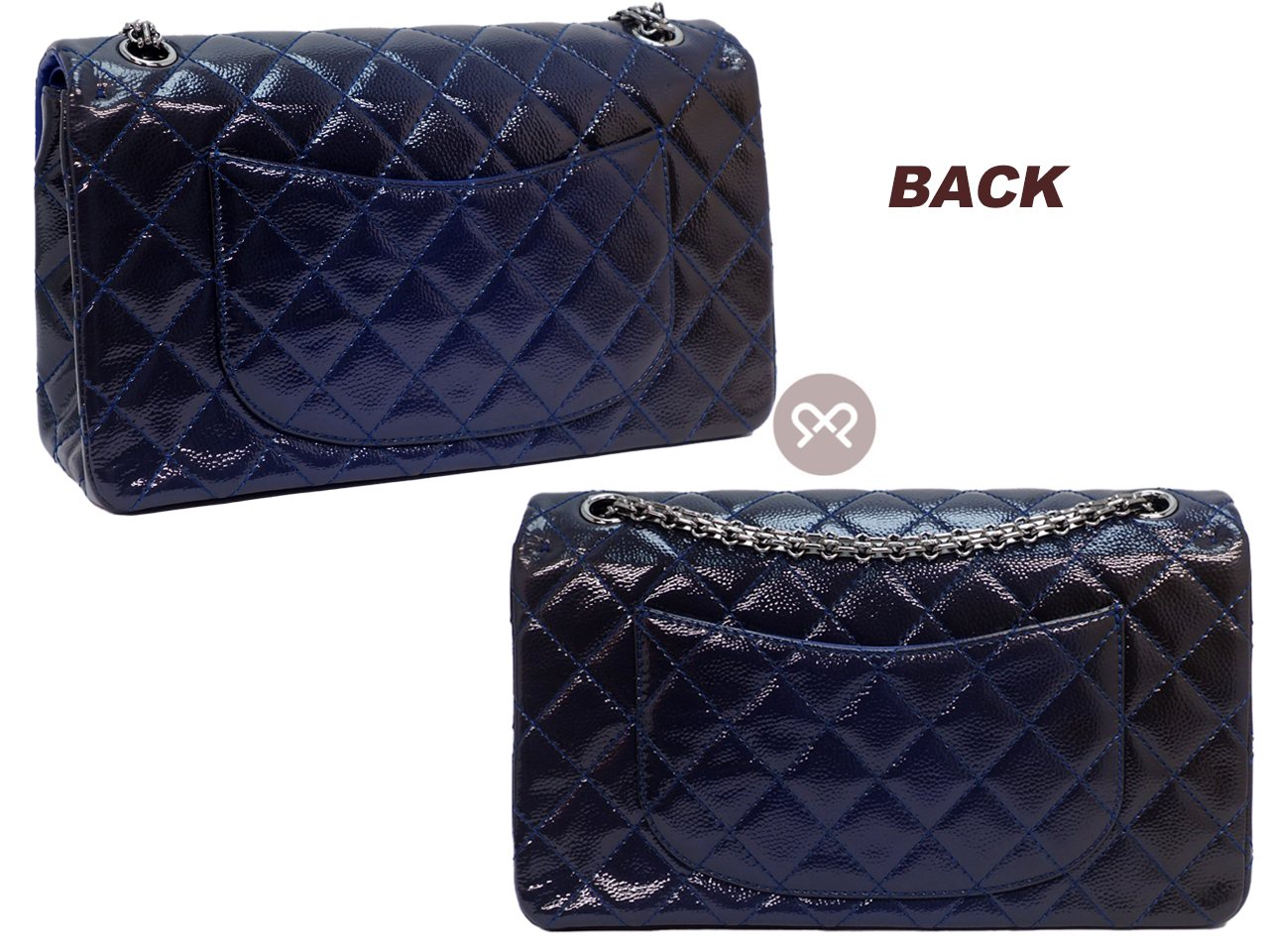 Limited Edition ! Chanel 2.55 Reissue 226 Patent Caviar Leather Navy Blue/ Electric Blue 28cm Medium Ruthenium Hardware - Image 3