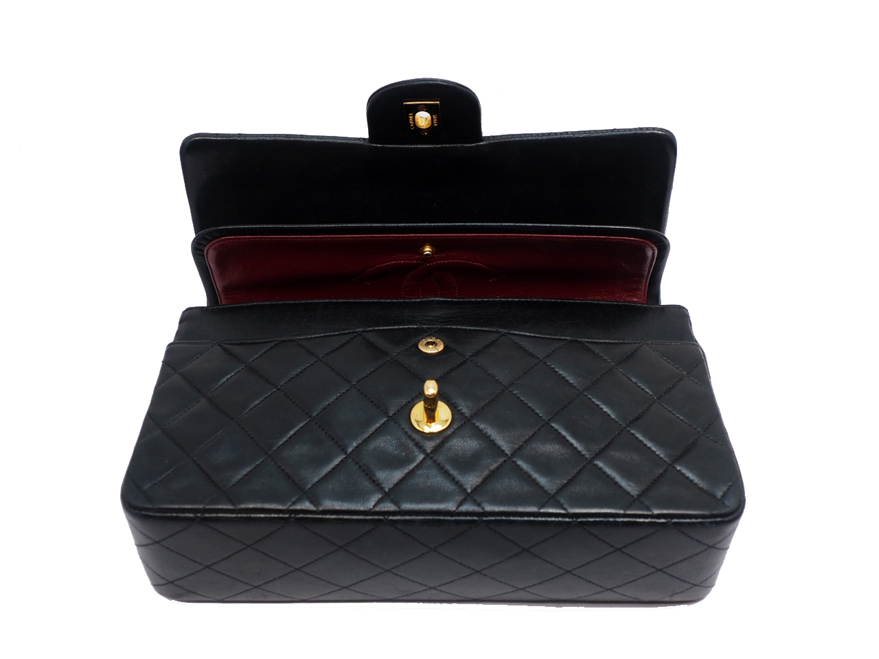 Chanel 2462096 Vintage Black Lambskin Quilted Medium Flap Gold Hardware 2-way Bag - Image 5