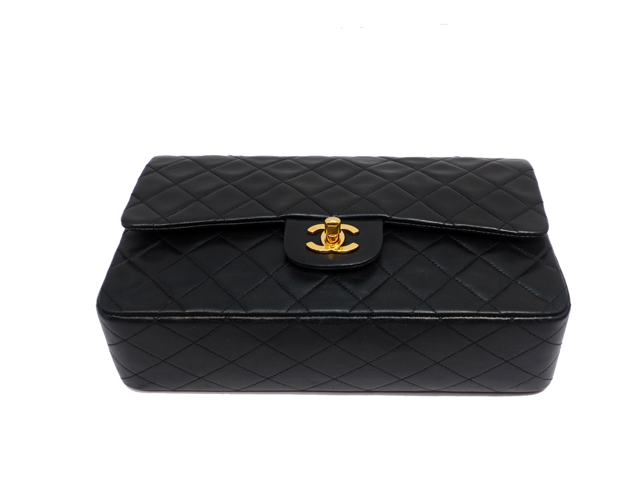Chanel 2462096 Vintage Black Lambskin Quilted Medium Flap Gold Hardware 2-way Bag - Image 4