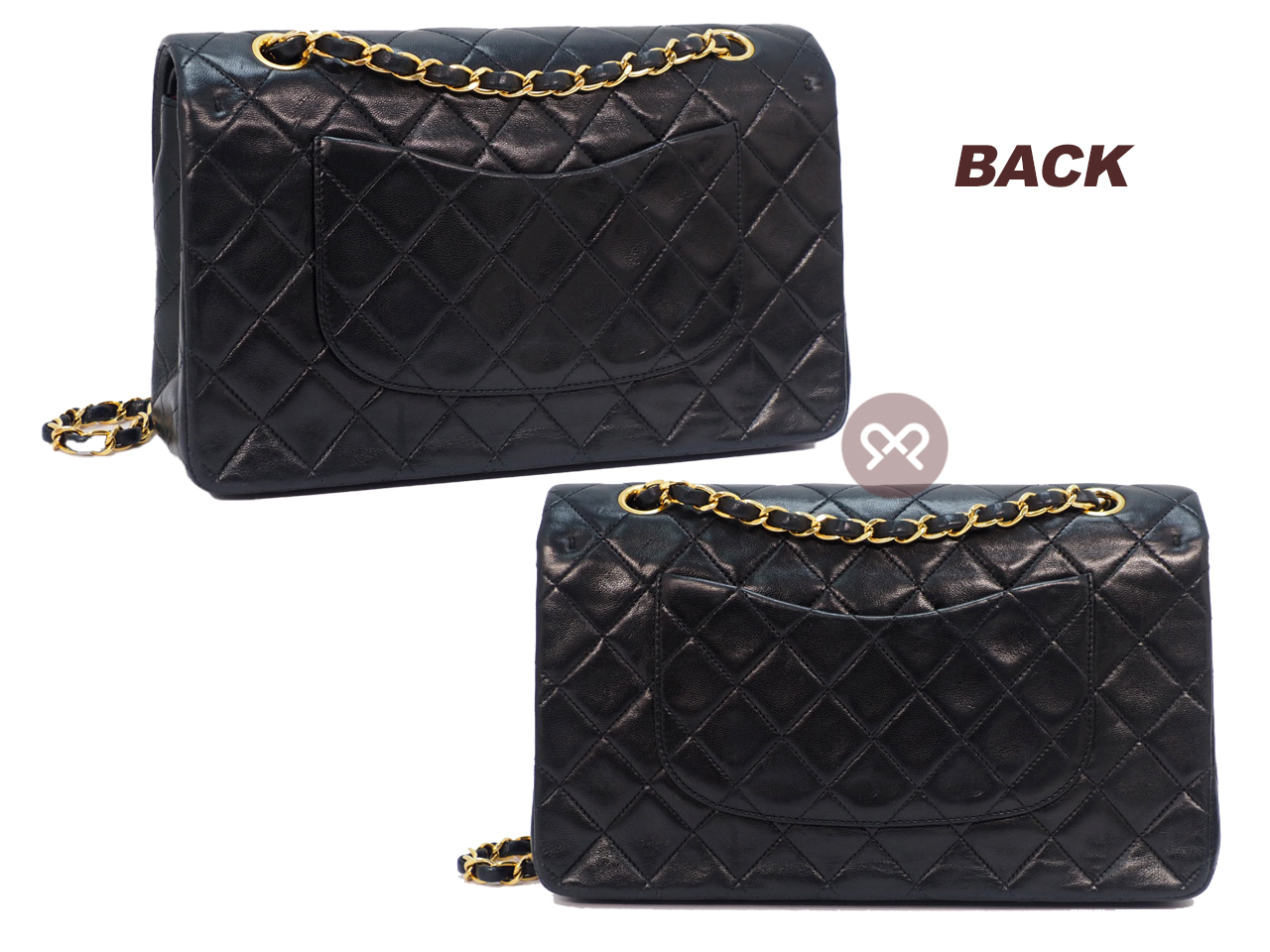 Chanel 2462096 Vintage Black Lambskin Quilted Medium Flap Gold Hardware 2-way Bag - Image 3
