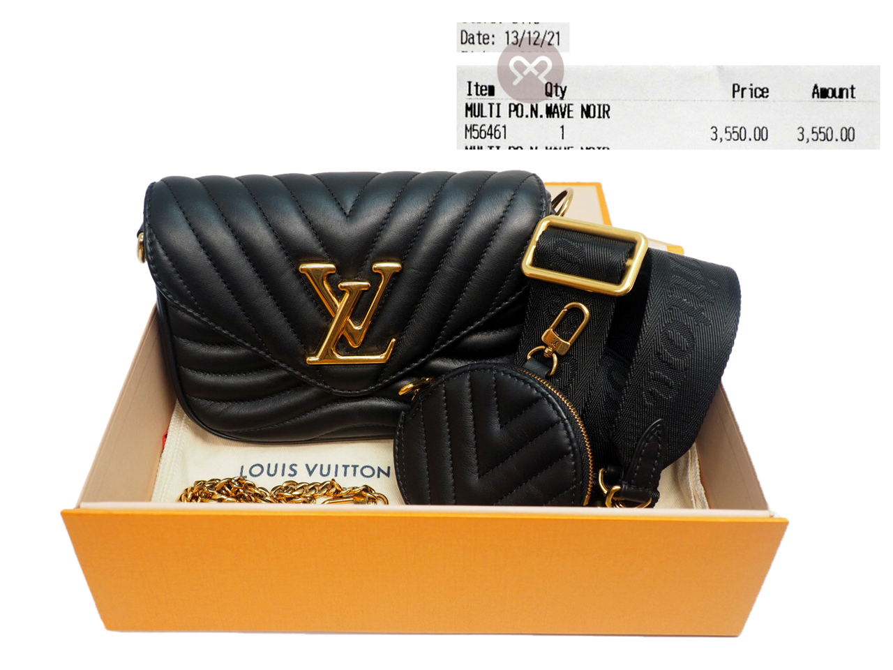 Louis Vuitton M56461 Black Calf Leather New Wave Multi Pochette Handbag