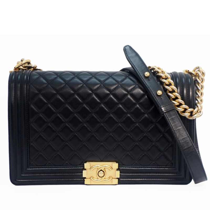 Chanel 21367880 Black Lambskin New Medium/ Large Boy 28cm A92193Y Antique Gold-Tone Hardware