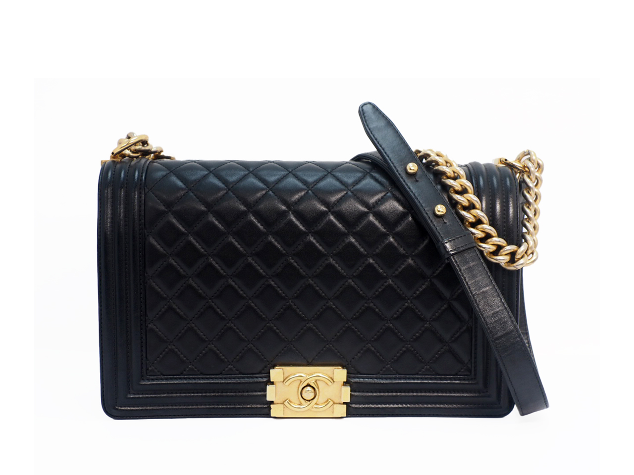 Chanel 21367880 Black Lambskin New Medium/ Large Boy 28cm A92193Y Antique Gold-Tone Hardware