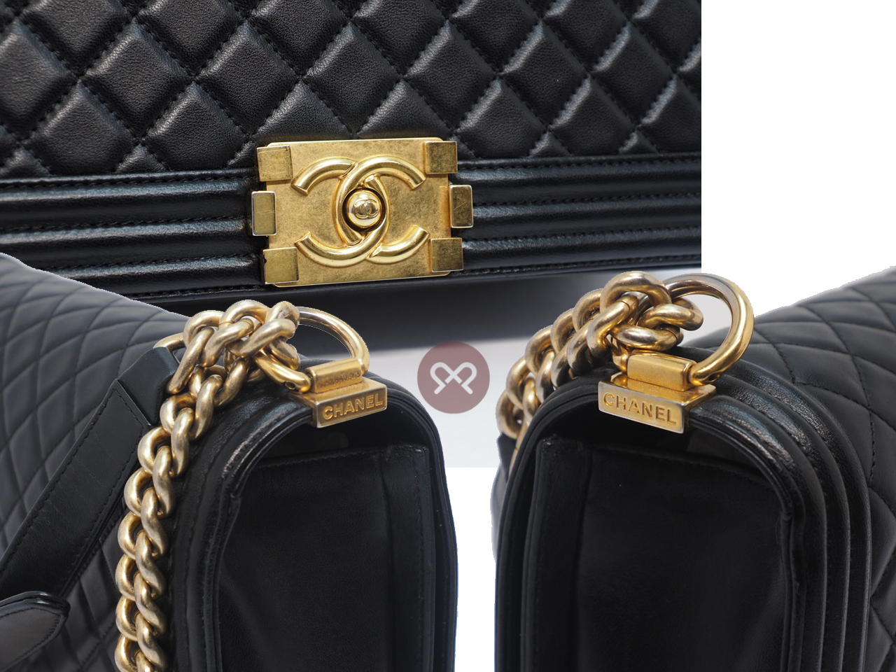 Chanel 21367880 Black Lambskin New Medium/ Large Boy 28cm A92193Y Antique Gold-Tone Hardware - Image 4