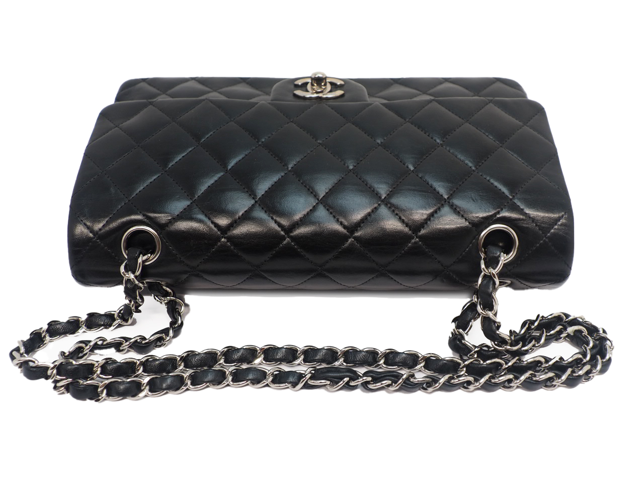 CHANEL 13834062 Black Lambskin Medium Classic Flap Silver Hardware- 25cm - Image 5