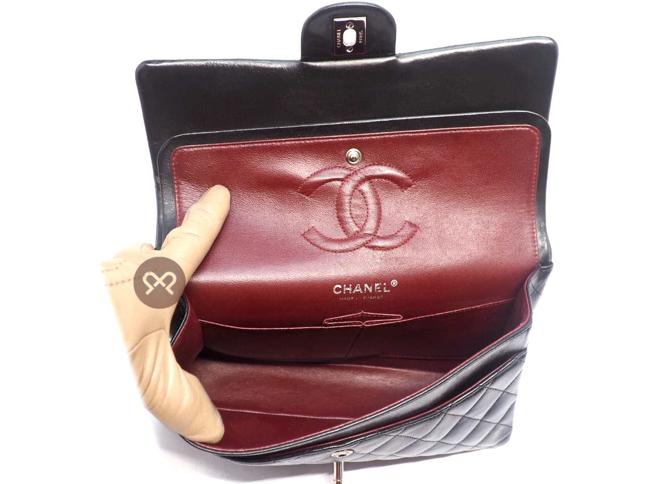 CHANEL 13834062 Black Lambskin Medium Classic Flap Silver Hardware- 25cm - Image 11