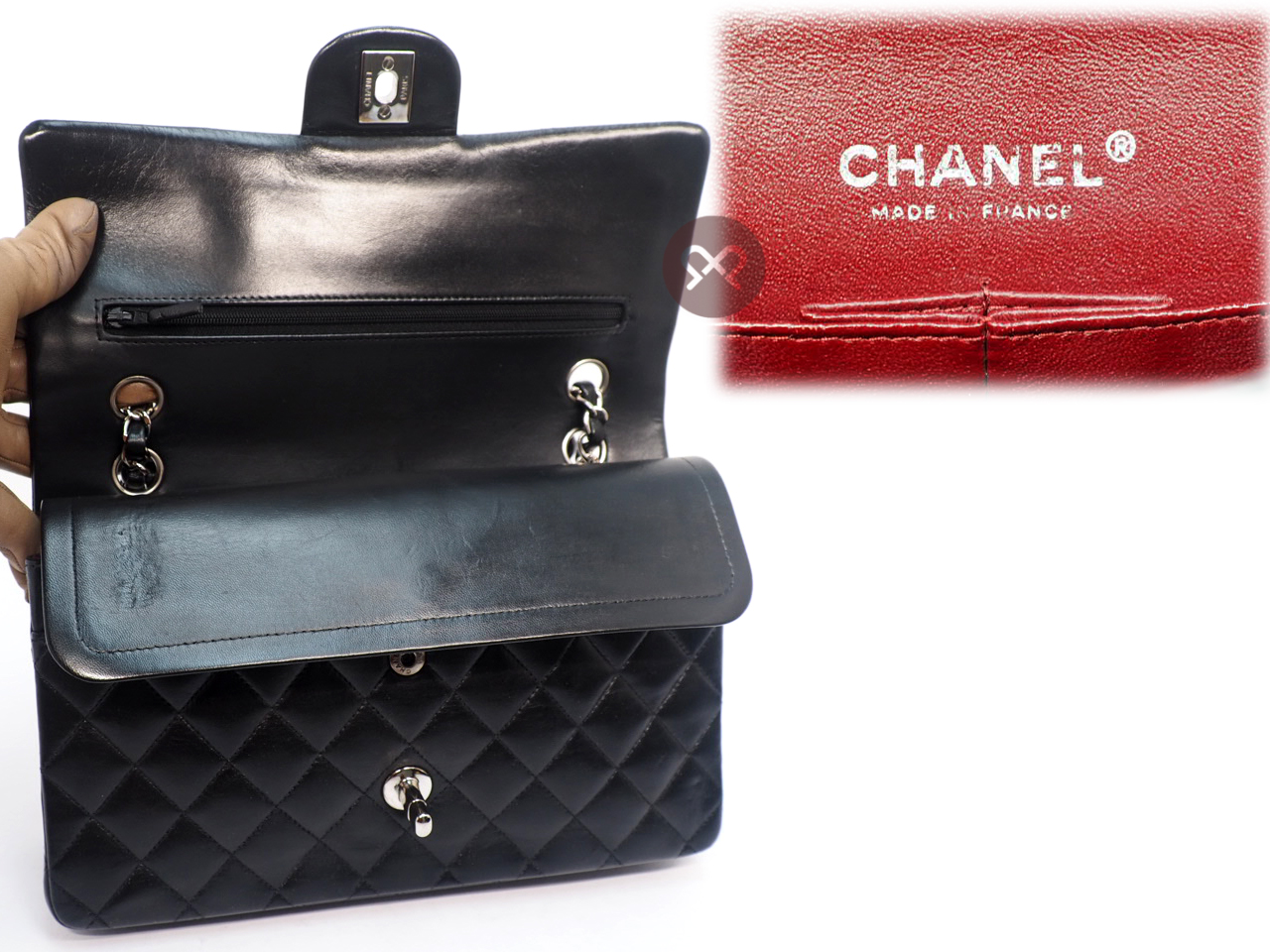 CHANEL 13834062 Black Lambskin Medium Classic Flap Silver Hardware- 25cm - Image 8