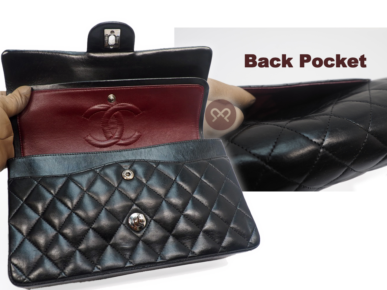 CHANEL 13834062 Black Lambskin Medium Classic Flap Silver Hardware- 25cm - Image 9