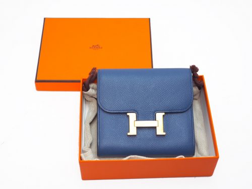 Hermes  Epsom Leather Constance Compact Wallet Gold Hardware X stamp