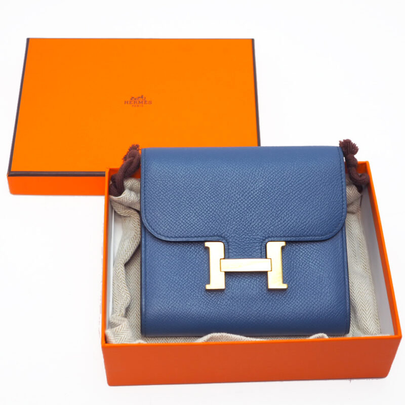 Hermes Epsom Leather Constance Compact Wallet Gold Hardware X stamp