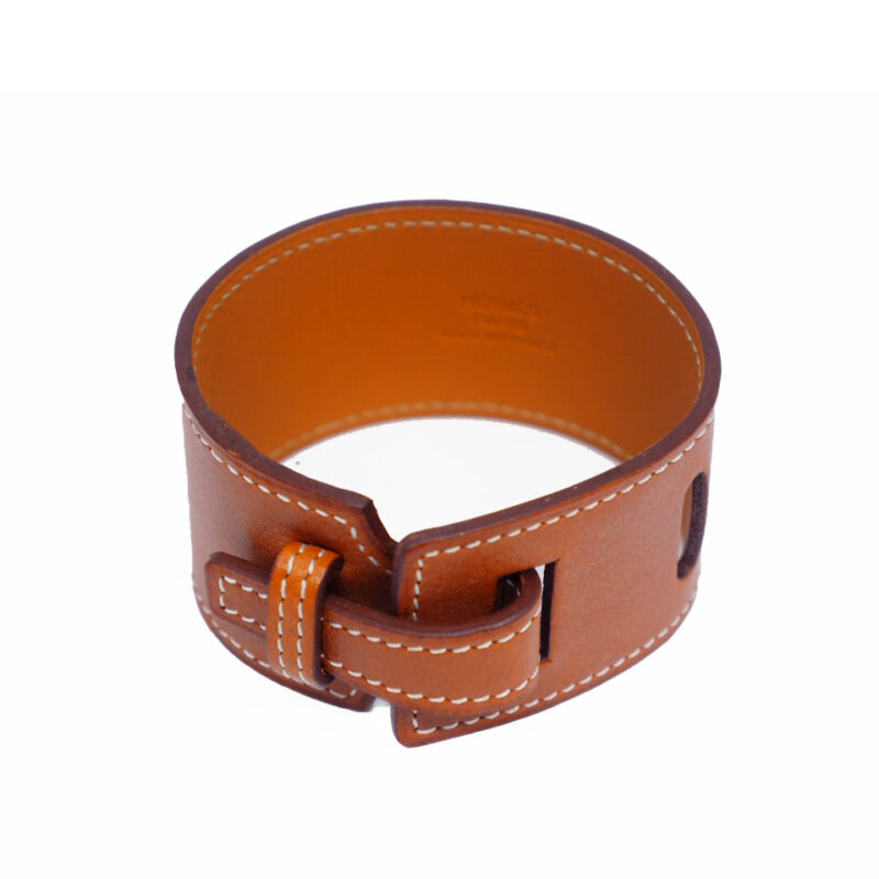 HERMES Brown/ Gold Leather  □P Bracelet/ Bangle XS Size