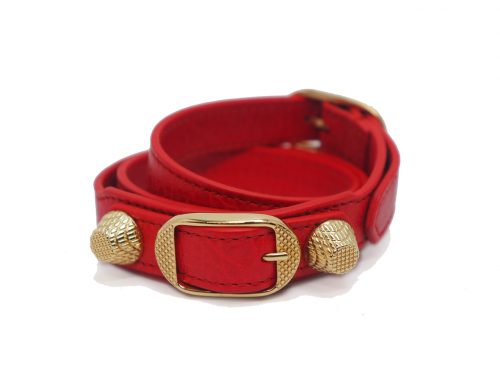 Balenciaga 235345 Red Bracelet Double Tour Gold Hardware M size