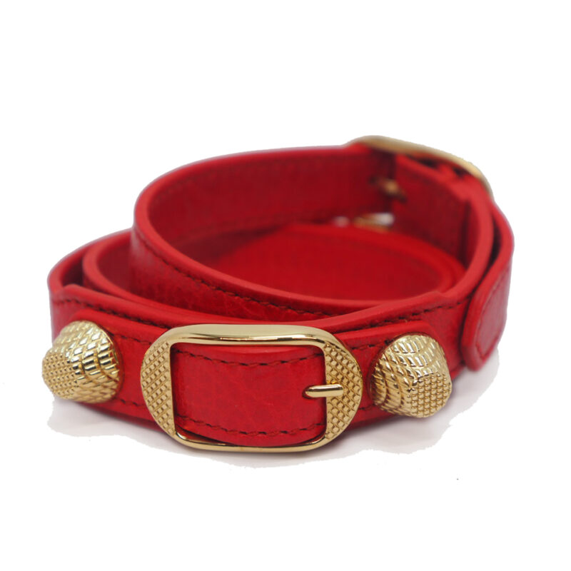 Balenciaga 235345 Red Bracelet Double Tour Gold Hardware M size