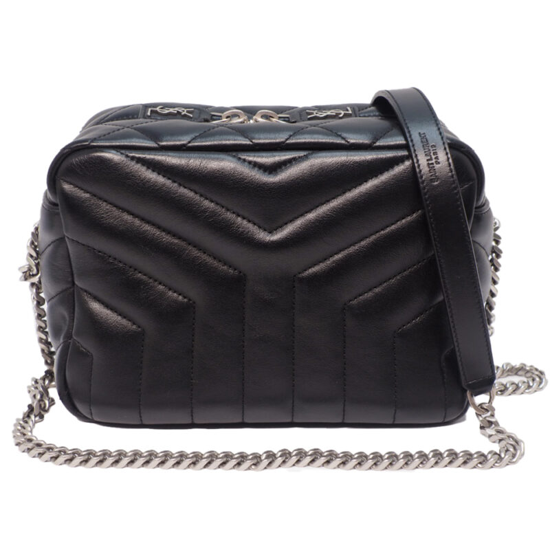 YSL Saint Laurent 454317 Black Calfskin Y Quilted Monogram Small Loulou Bowling Bag