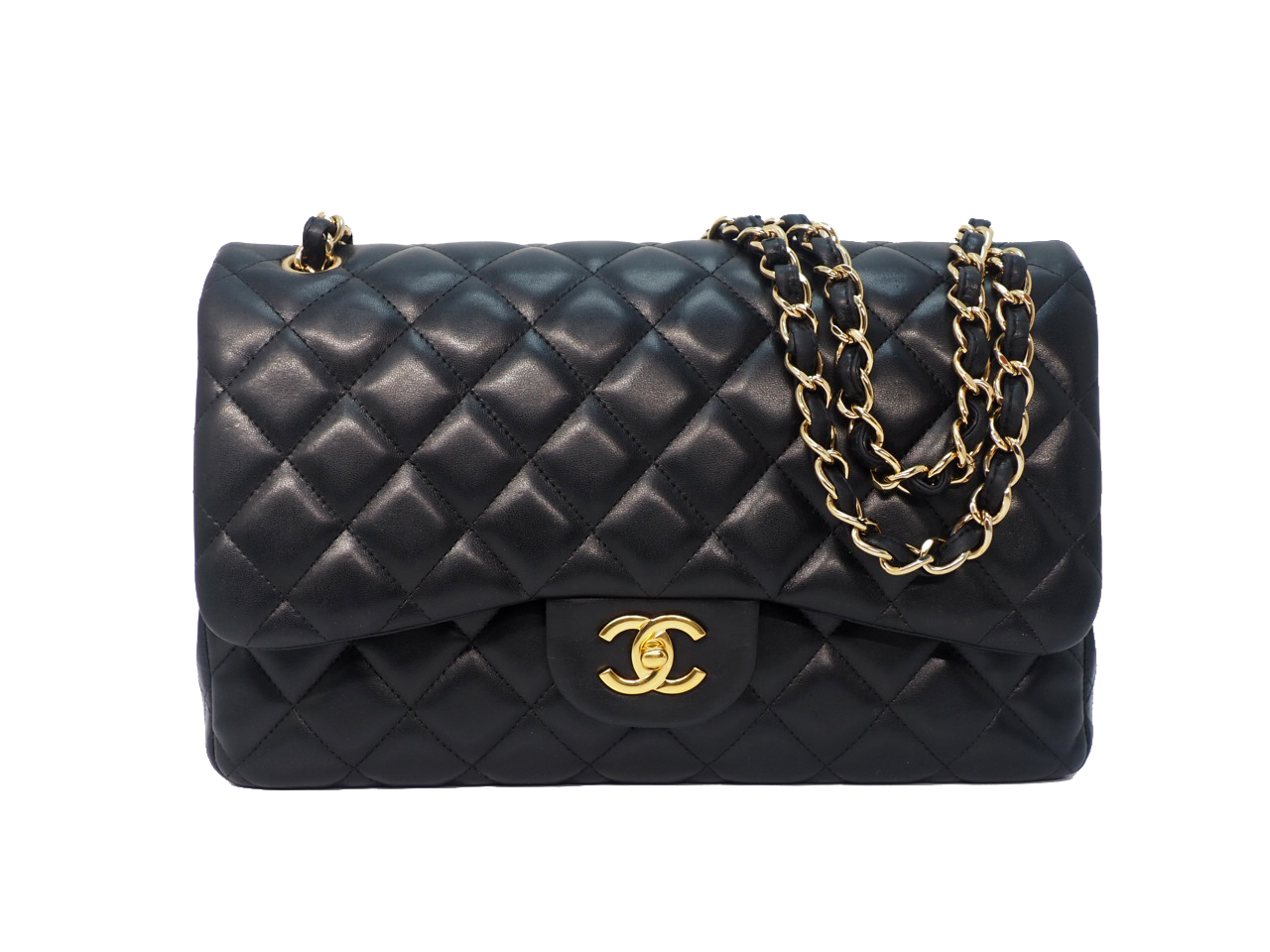 Chanel 14980709 Black Lambskin A58600 Classic Jumbo Double Flap 30cm Gold Hardware Bag
