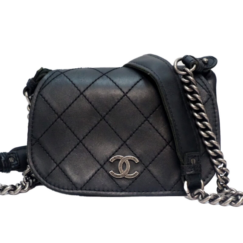 CHANEL 18411469 20cm Mini Black Lambskin Leather Ruthenium Hardware Crossbody Bag