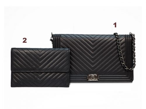 CHANEL 21007502 Black Lambskin Boy Chevron Pouch/ Wallet Short Chain Bag
