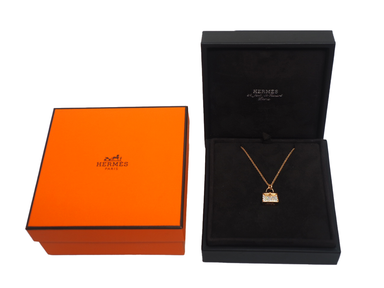 Hermes Kelly Amulettes Pendant 750 Rose Gold With 38 Diamonds 11.61g Necklace
