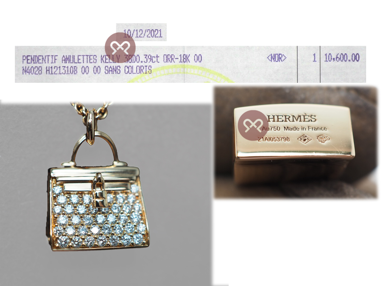 Hermes Kelly Amulettes Pendant 750 Rose Gold With 38 Diamonds 11.61g Necklace - Image 2