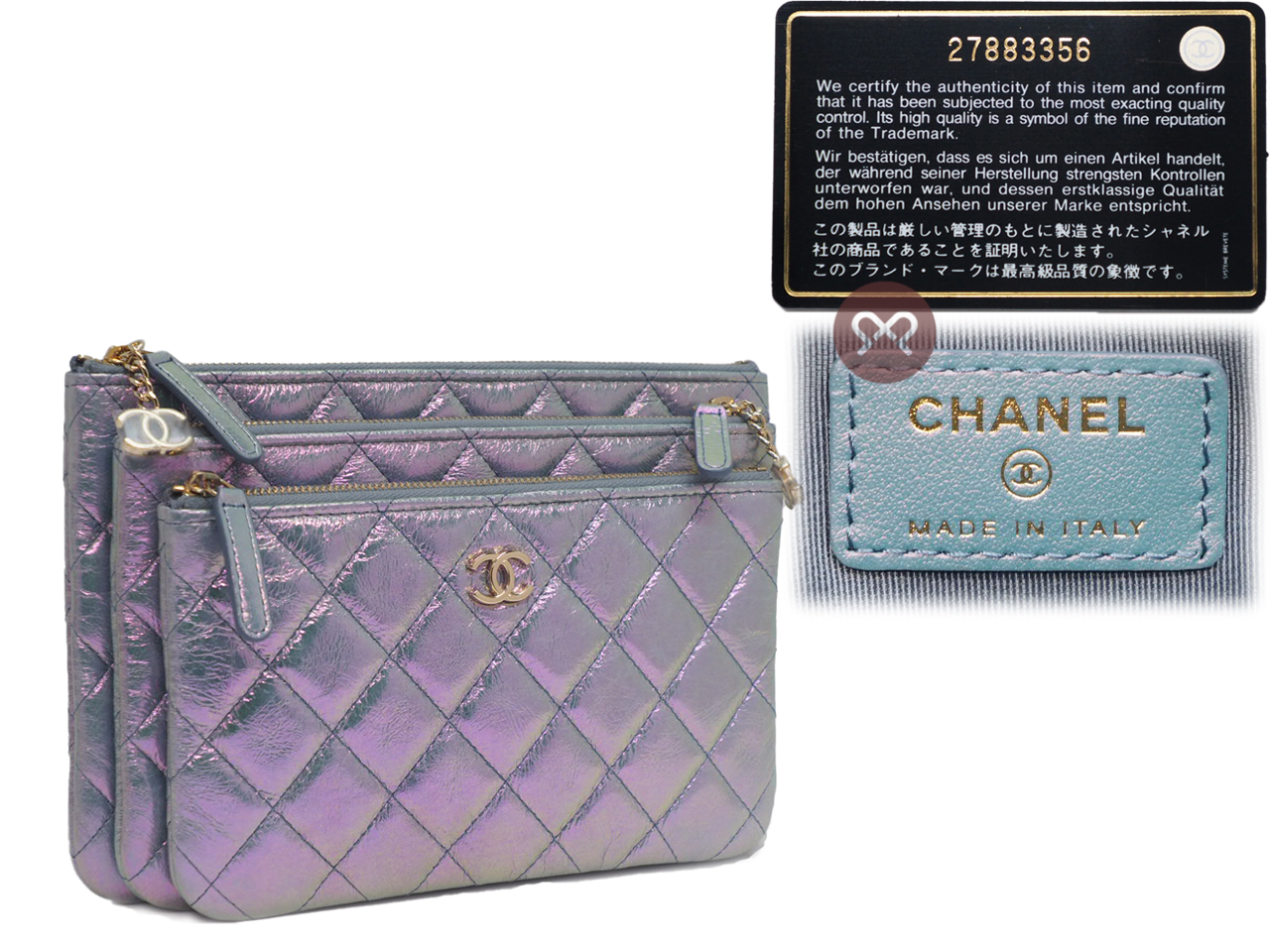 Limited Edition ! Chanel 27883356 Iridescent Crumpled Calfskin ( 3 pouches) Multi Pouch/ Clutch - Image 3