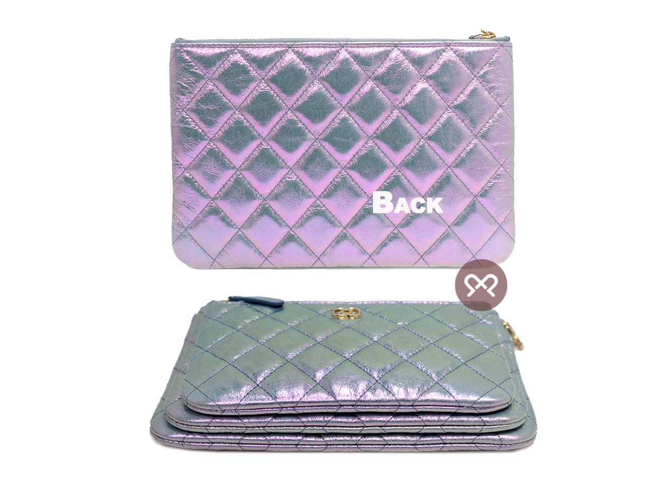 Limited Edition ! Chanel 27883356 Iridescent Crumpled Calfskin ( 3 pouches) Multi Pouch/ Clutch - Image 4