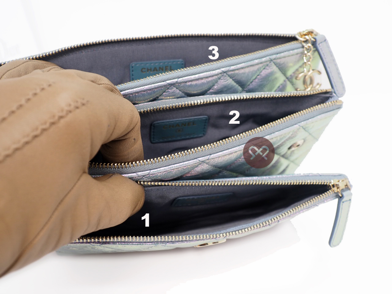 Limited Edition ! Chanel 27883356 Iridescent Crumpled Calfskin ( 3 pouches) Multi Pouch/ Clutch - Image 7