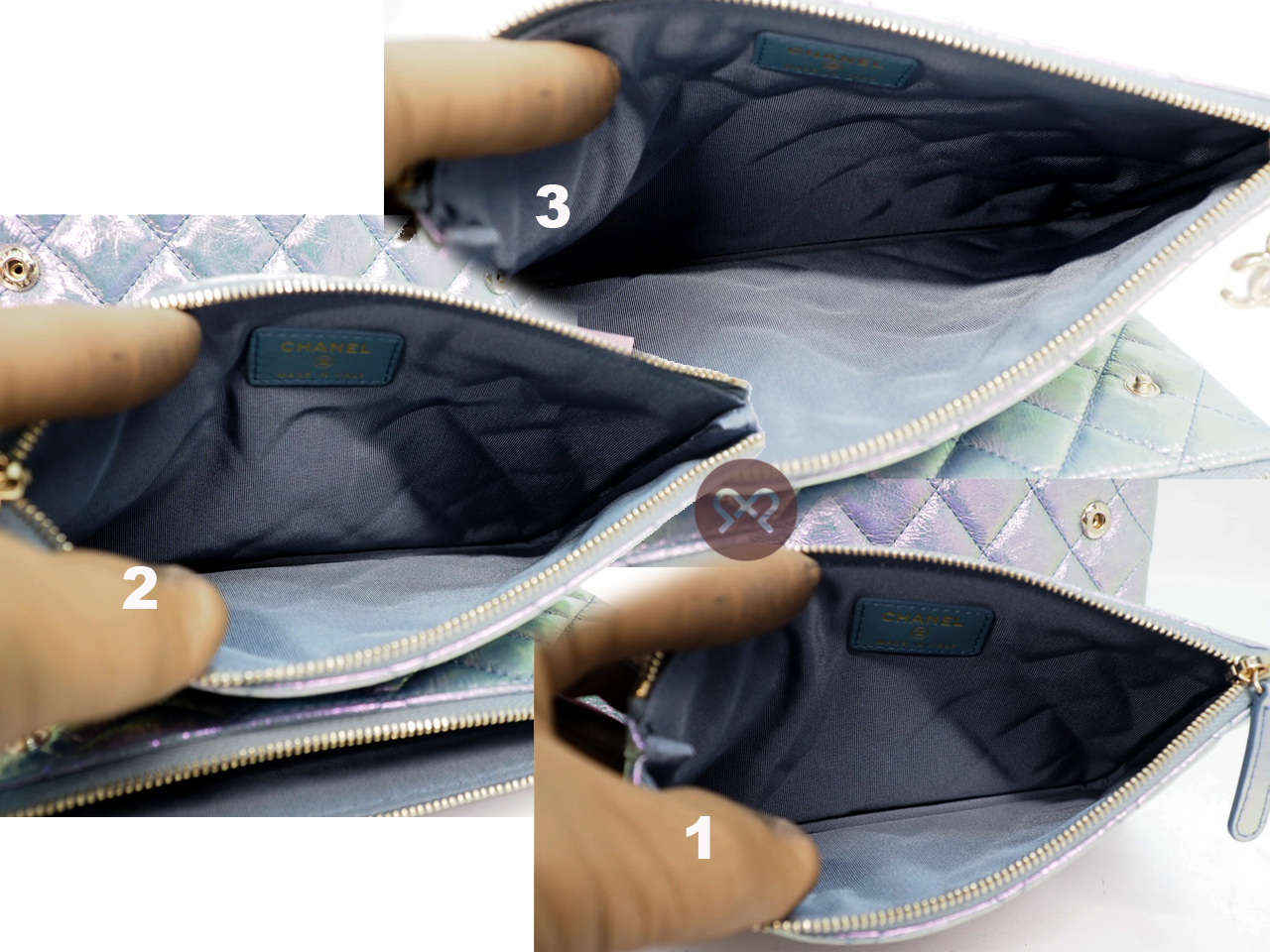 Limited Edition ! Chanel 27883356 Iridescent Crumpled Calfskin ( 3 pouches) Multi Pouch/ Clutch - Image 8