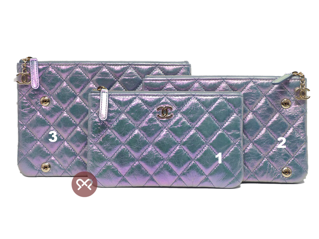 Limited Edition ! Chanel 27883356 Iridescent Crumpled Calfskin ( 3 pouches) Multi Pouch/ Clutch - Image 2