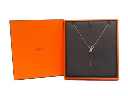 Hermes EVER Chaine D'Ancre Lariat Necklace Rose Gold 750 Diamond 54P 0.35CT