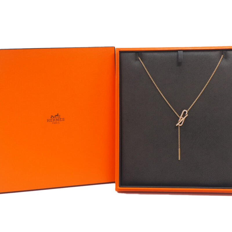 Hermes EVER Chaine D'Ancre Lariat Necklace Rose Gold 750 Diamond 54P 0.35CT