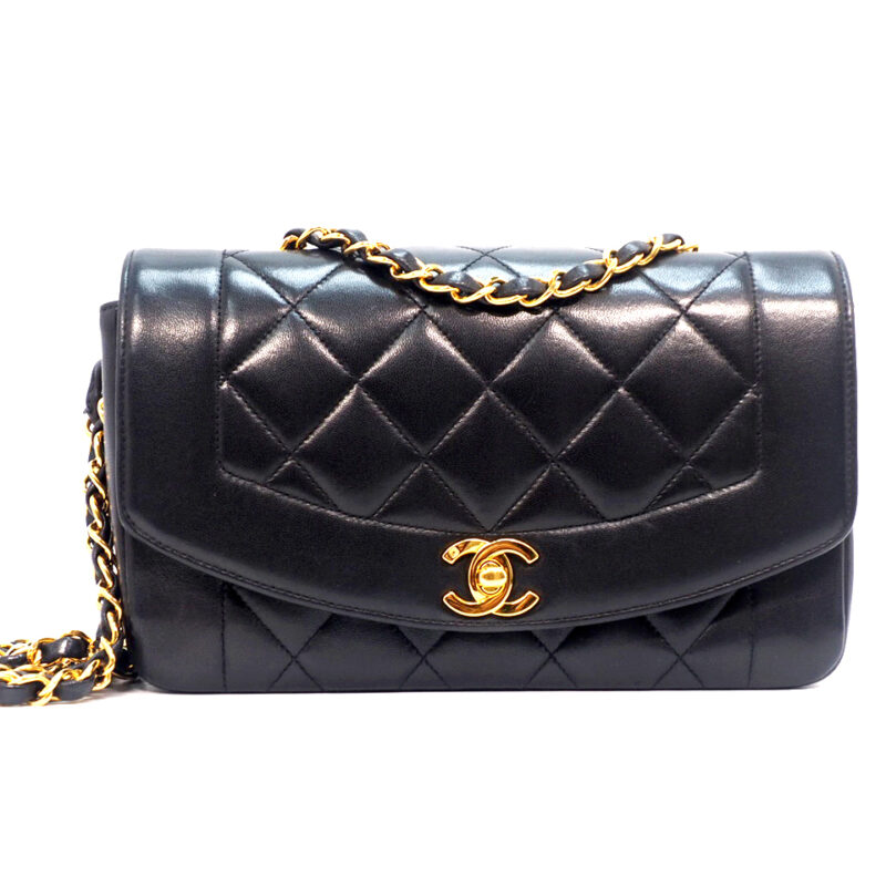 Chanel 3088105 Vintage Black Quilted Lambskin 22cm/ 9" Diana Flap Bag Gold Hardware