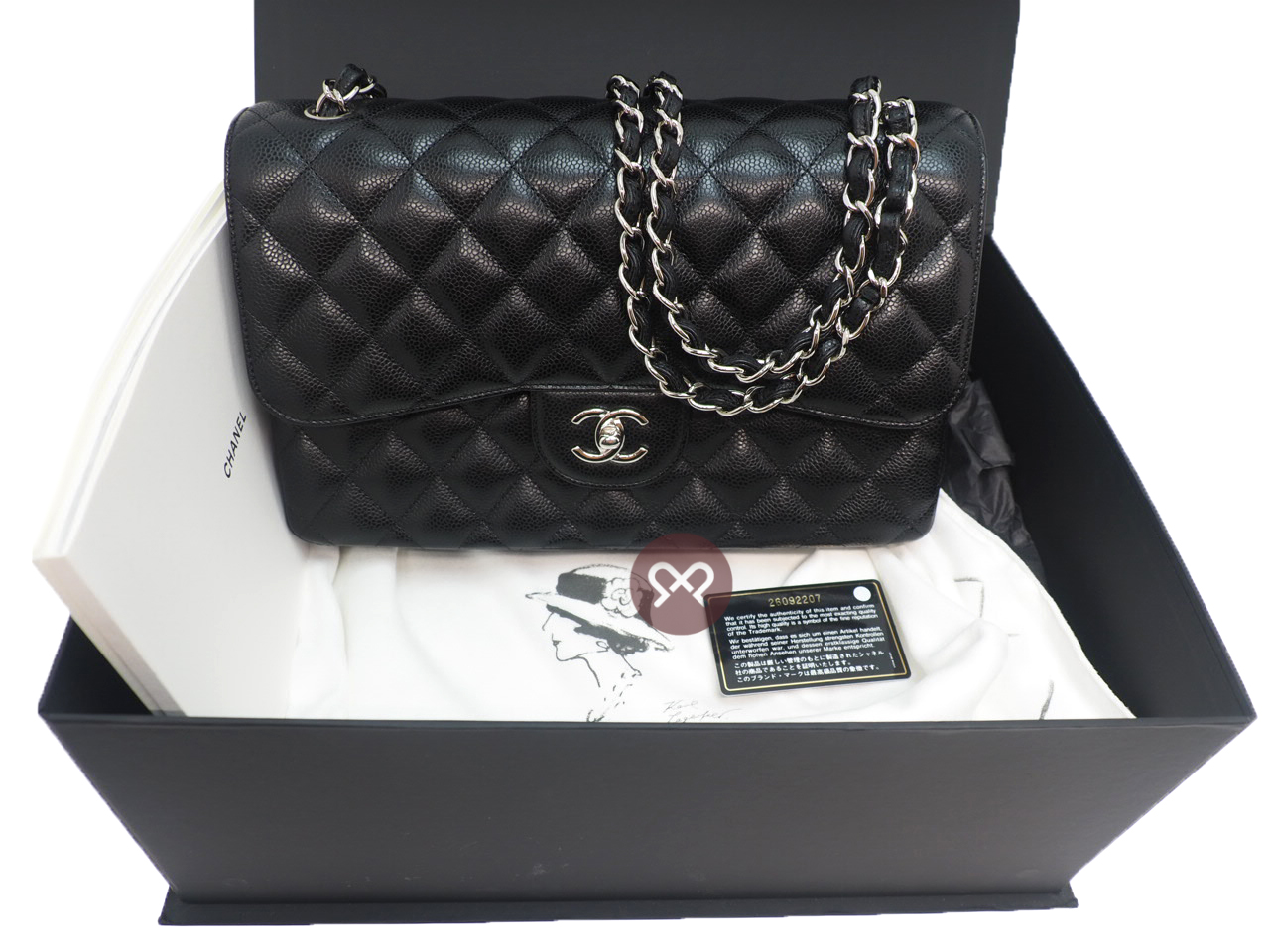 Chanel 26092207 30cm Black Caviar Leather Large Classic Flap Silver Hardware - Image 2