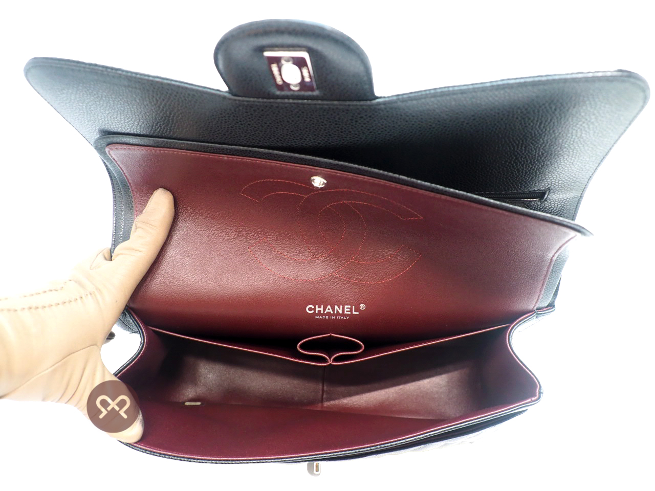 Chanel 26092207 30cm Black Caviar Leather Large Classic Flap Silver Hardware - Image 11