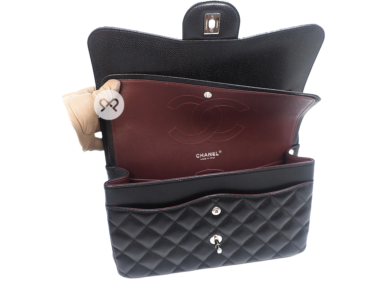 Chanel 26092207 30cm Black Caviar Leather Large Classic Flap Silver Hardware - Image 10