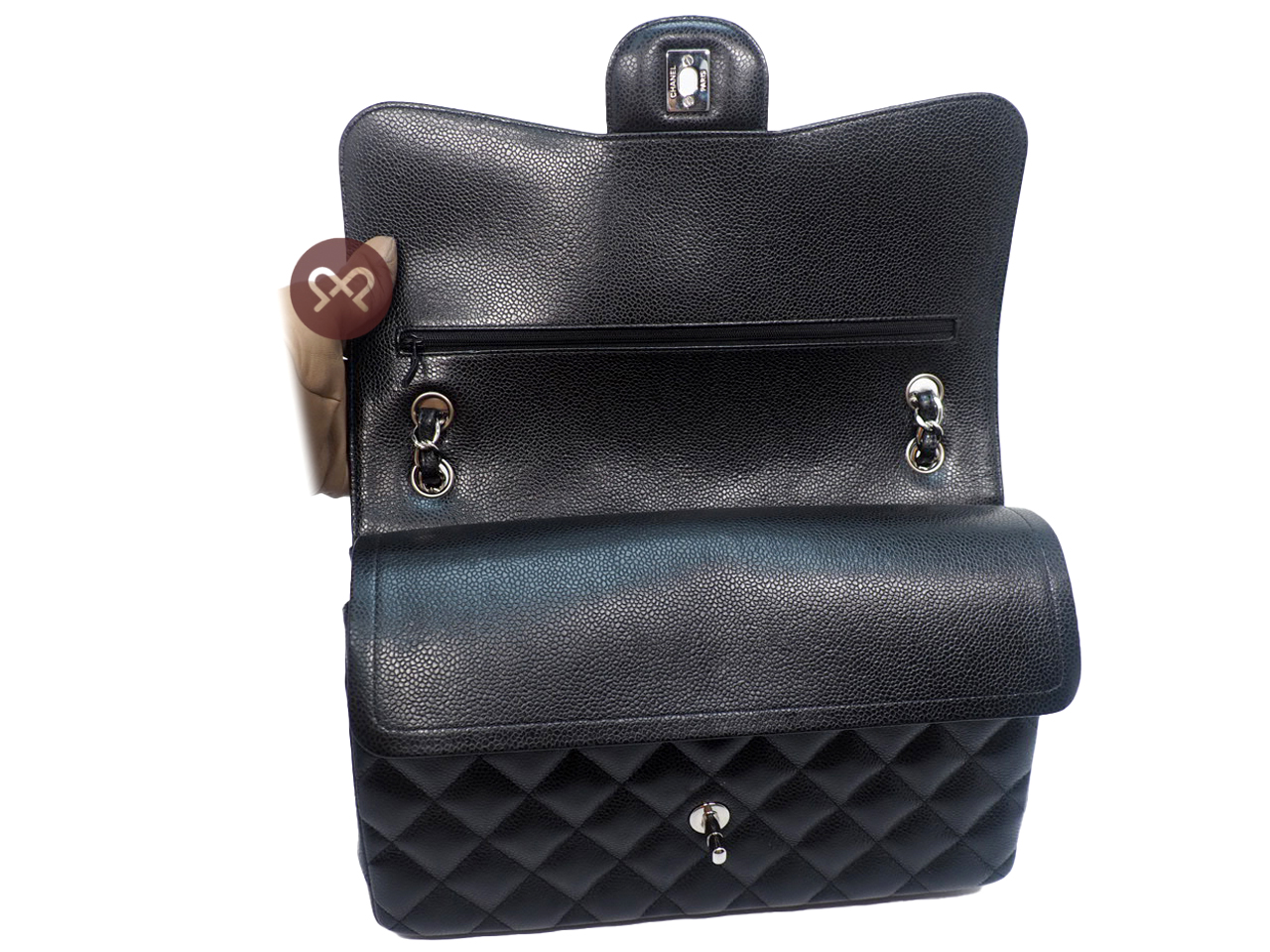 Chanel 26092207 30cm Black Caviar Leather Large Classic Flap Silver Hardware - Image 9