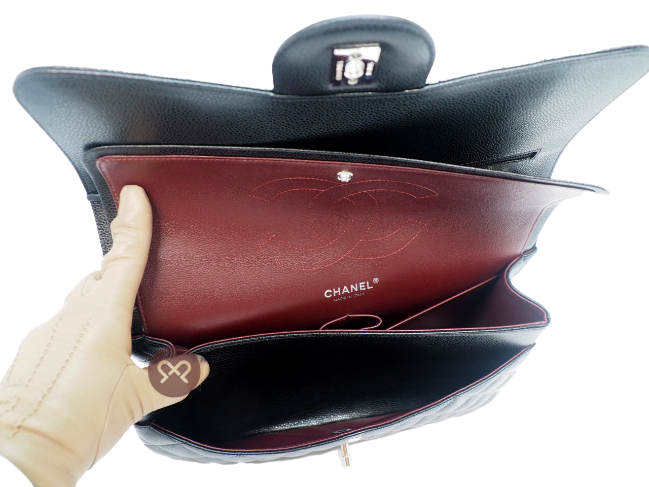 Chanel 26092207 30cm Black Caviar Leather Large Classic Flap Silver Hardware - Image 12