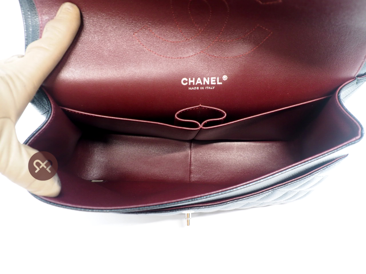 Chanel 26092207 30cm Black Caviar Leather Large Classic Flap Silver Hardware - Image 13