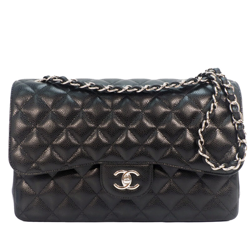Chanel 26092207 30cm Black Caviar Leather Large Classic Flap Silver Hardware