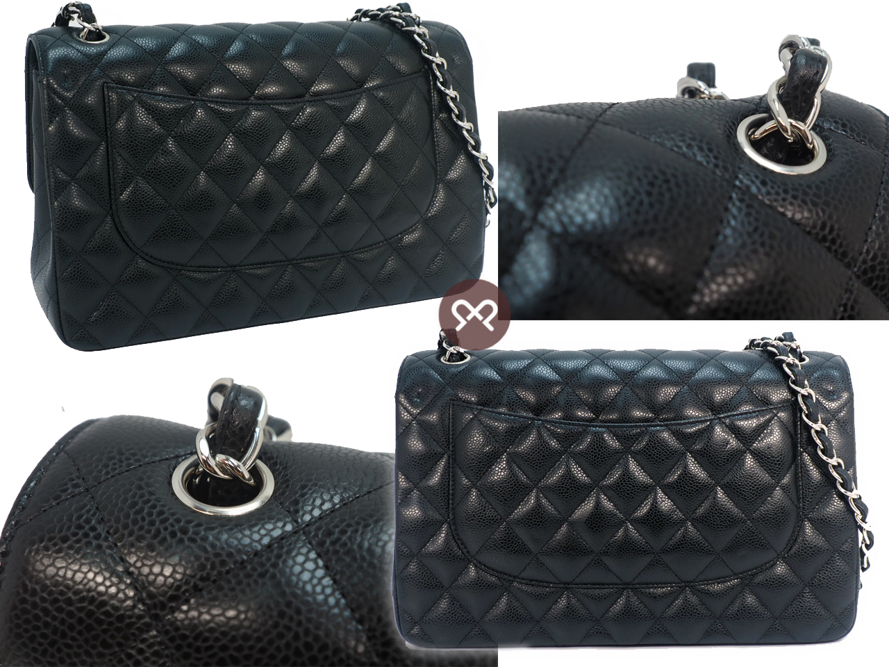Chanel 26092207 30cm Black Caviar Leather Large Classic Flap Silver Hardware - Image 4