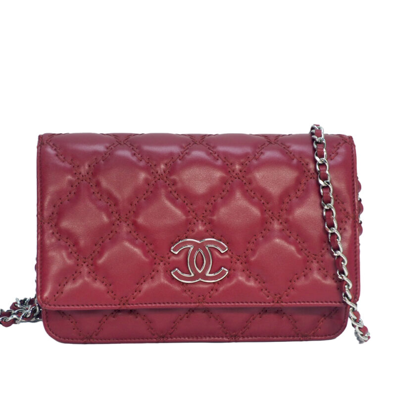 Chanel 17767733 Red Lambskin 19cm Ultra Stitch Chain Wallet/ Clutch/ Shoulder/ Crossbody bag