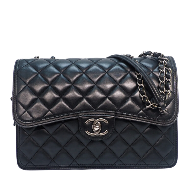 CHANEL 18317452 Black Lambskin 29cm Zip- Flap Jumbo Ruthenium Hardware Shoulder/ Crossbody bag