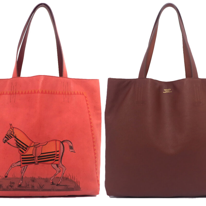 Hermes Reversible Double Sens 36cm Horse Print Brick Red/ Ebene Clemence Q Square Stamp Tote Bag