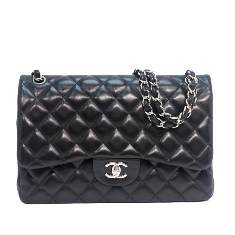 Chanel 14991756 Black Lambskin A58600 30cm Classic Jumbo Double Flap Silver Hardware Bag