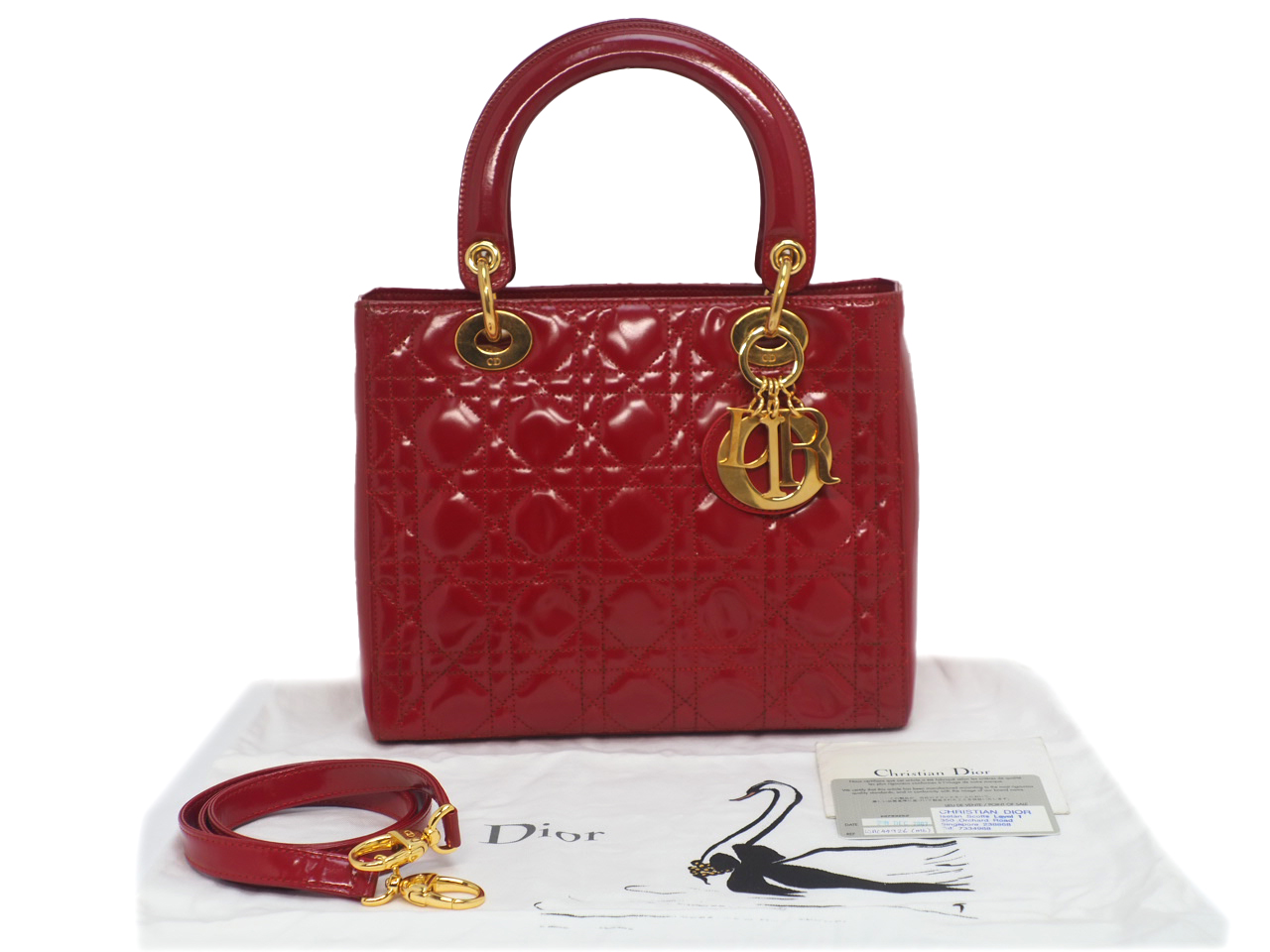 Dior MEDIUM Lady Dior Signature Classic Red Patent Gold Hardware