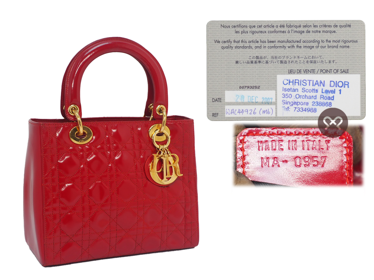 Dior MEDIUM Lady Dior Signature Classic Red Patent Gold Hardware - Image 2