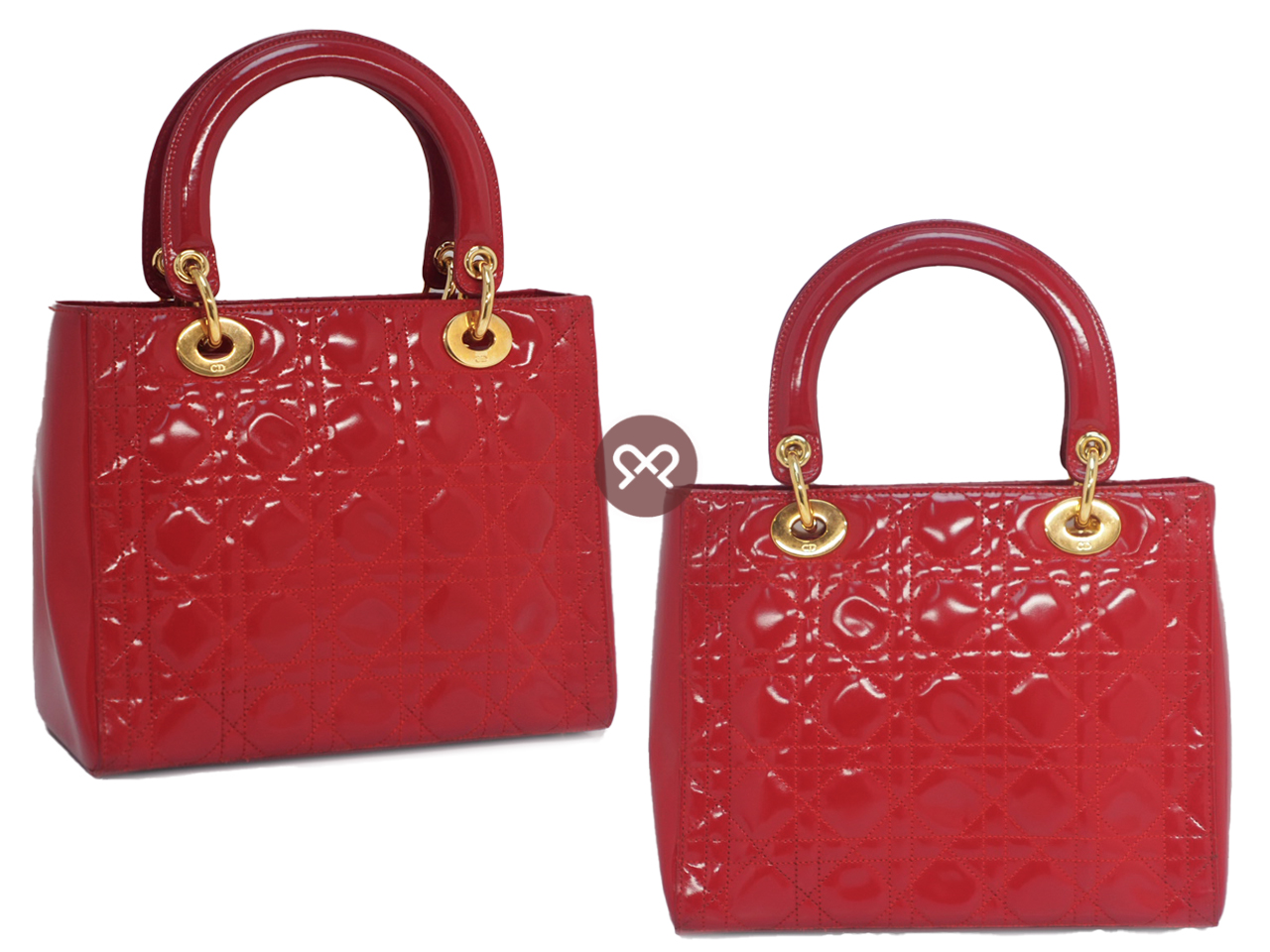 Dior MEDIUM Lady Dior Signature Classic Red Patent Gold Hardware - Image 3
