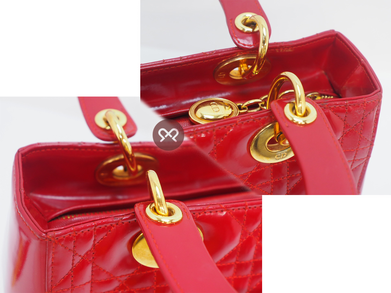 Dior MEDIUM Lady Dior Signature Classic Red Patent Gold Hardware - Image 5