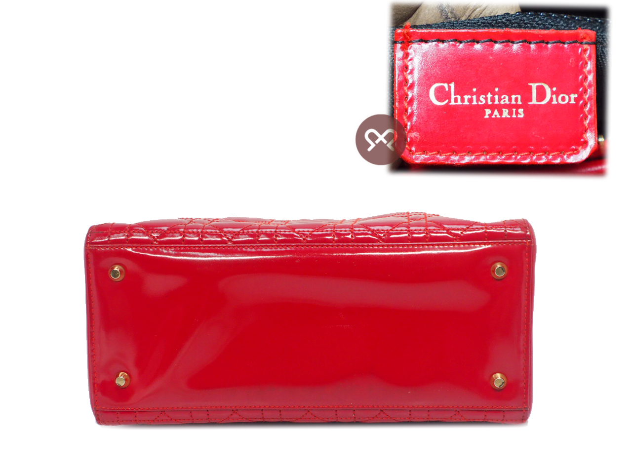 Dior MEDIUM Lady Dior Signature Classic Red Patent Gold Hardware - Image 4